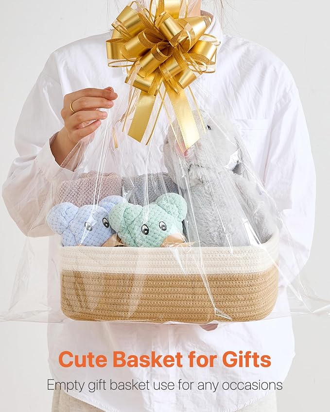 KALLAX Small Woven Basket, 12 x 8 x 4.5 Inches, Storage Basket for Organizing, Cute Small Rope Shelf Closet Cube Storage Bins Baskets for Shelves, Dog Toy Gift Baskets Empty, 3 Pack White & Brown