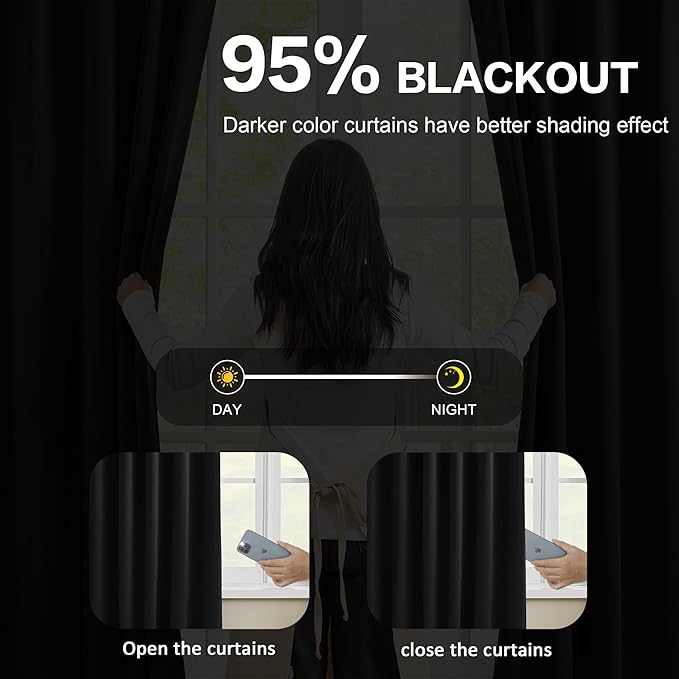 KEQIAOSUOCAI Short Pinch Pleated Blackout Curtains 45 Inch Long 2 Panels for Bedroom Thermal Insulated Black Out Window Curtain Pinched Pleat Drape with Hooks (W40 x L45 Inch, Black)