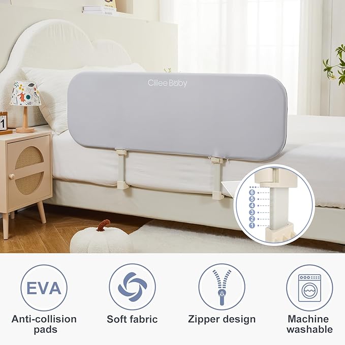 Ciilee Baby Bed Rail for Toddlers Portable Travel Kids Beds Guard Rails for Queen Bed Foldable Children Side Railing for Twin Beds Adjustable Bedrail Barandas para Camas de Niños（Grey,48in