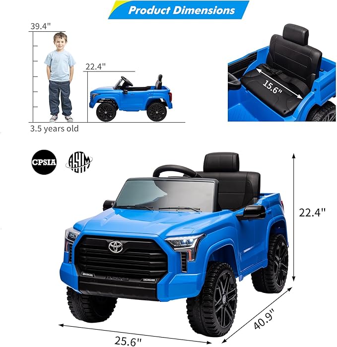 Electric Car for Kids, Licensed Toyota Tundra 12V Electric Truck, Off-Road Kids Pickup Car w/Remote, Spring Suspension & 3 Speeds, LED Headlights, Ride-On Toys for Boys/Girls