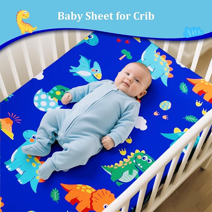 Cloele Crib Bedding Set for Boys Girls- 3 Piece Dinosaur Baby Bedding Set Soft Comforter Bed Set Includes Toddler Pillowcase Crib Sheet Baby Quilt - Nursery Bedding Set for Boys-Colorful Dinosaur