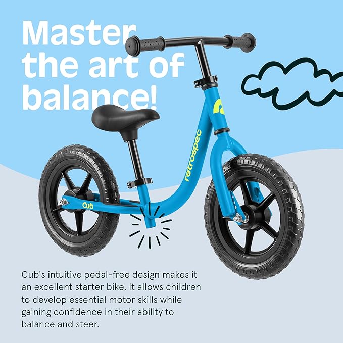 Retrospec Cub Toddler 12" Balance Bike, 18 Months - 3 Years Old, No Pedal Beginner Kids Bicycle for Girls & Boys, Flat-Free Tires, Adjustable Seat, & Durable Frame