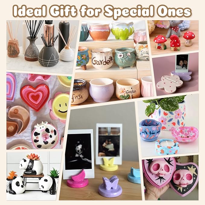 Air Dry Clay for Adults - Pottery kit for Beginne,Air Dry Clay w/Air Dy Clay Tools,White Dry Clay,Sculpting Tools, Gloss Varnish,DIY Plate Making Kit for Arts & Crafts,Christmas Gift