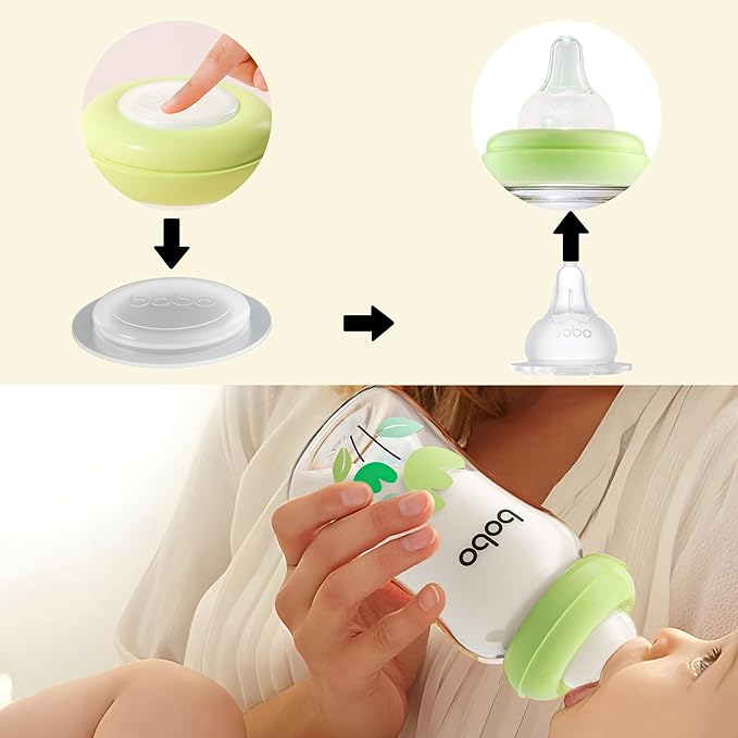 YOHKOH Breast Milk Storage Bottles - Wide Neck Glass Breastmilk Storage Bottles with Lids, BPA-Free (Green, 5.4oz (Pack of 6))