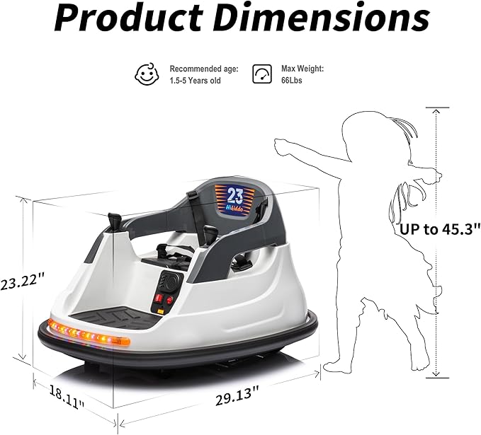 12V Kids Bumper Car, Electric Baby Bumper Car for Toddlers with Remote Control, 3 Speeds - White