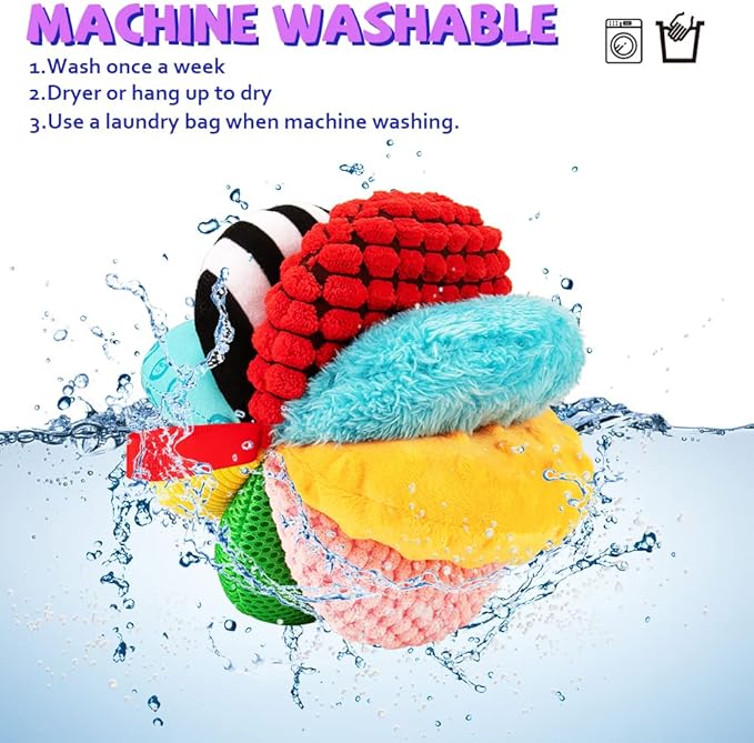 8-in-1 Sensory Balls for Infant Toddlers,Rainbow Fabric Baby Toy for Sensory Development,Montessori Toys for Babies 6-12 Months,8 Different Sensory Tactile Textures with Crinkle Rattle Squeakers