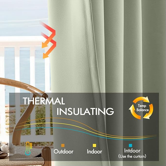 ANRODUO Back Tab Blackout Curtains for Bedroom Living Room, Rod Pocket Pinch Pleated Thermal Insulated Room Darkening Curtains 94 Inches Long 2 Panels, Sage Green, 42 x 94 Inch