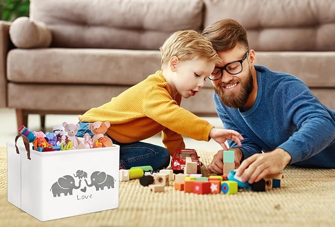 HIYAGON Baby Basket - Cute Elephant Toy Storage Bin Organizer Box Gift Basket for Boys and Girls (Love Elephants)