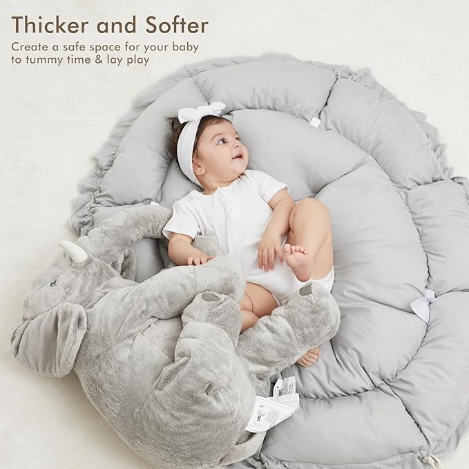 ANGELBLISS 5 in 1 Baby Play Gym Mat, Reversible Tummy Time Mat with 5 Sensory Toys for Stage-Based Developmental, Thick & Large Baby Activity Center from Newborn to Toddler (Grey)