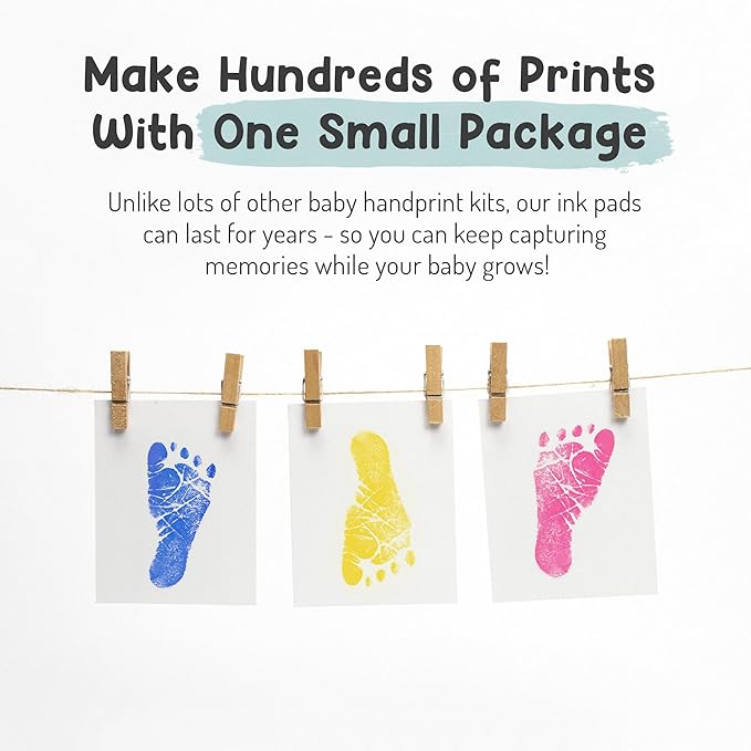 Baby Hand and Footprint Kit by Forever Fun Times | Get Hundreds of Detailed Prints with One Baby Safe Ink Pad | Easy to Clean, and Works with Any Paper or Card | Clean and Safe (Blue, Small)