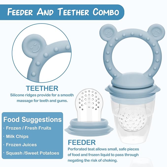 WAJIAYON Baby Breastmilk Popsicle Molds & Fruit Feeder (2 Pack), Baby Food Freezer Tray Storage Containers, Silicone Teething Pacifier Feeder and Teether for Babies - Sky Blue