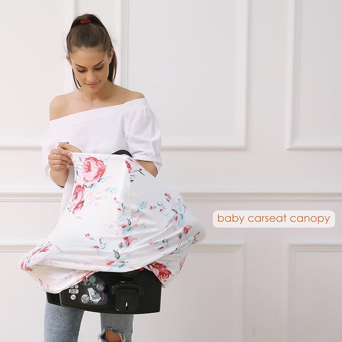 Baby Car Seat Covers - Stroller Canopy Breastfeeding Covers, Multi-use Carseat Canopy, for Boys and Girls Shower Gift (Print Flower)