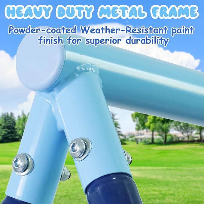 440lbs Kids Swing Set, 3-in-1 Outdoor Playground with Platform Swing, Belt Seat & 4ft Trampoline, Heavy Duty A-Frame Metal Stand & Safety Stakes, Backyard Playset for Toddlers 3-8 Years Old