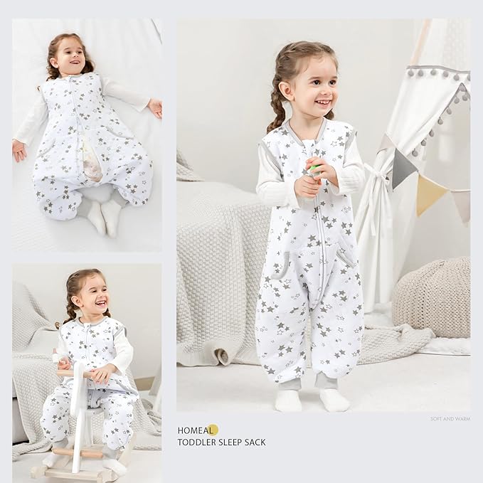 HOMEAL Baby Sleep Sack, 1.0 TOG With Legs for Toddlers 5t-7t, Sleeveless