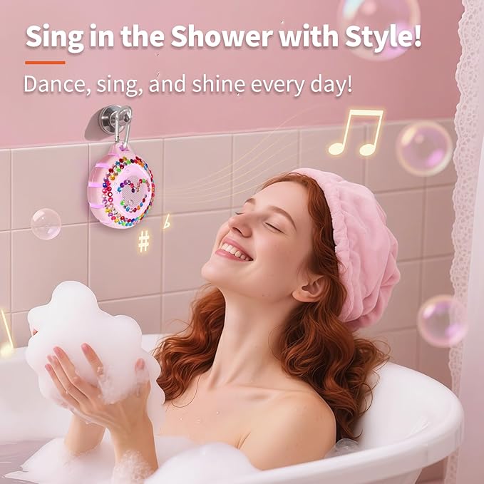 HEYSONG Bluetooth Shower Speaker + DIY Diamond Stickers – Great Gift for Girls