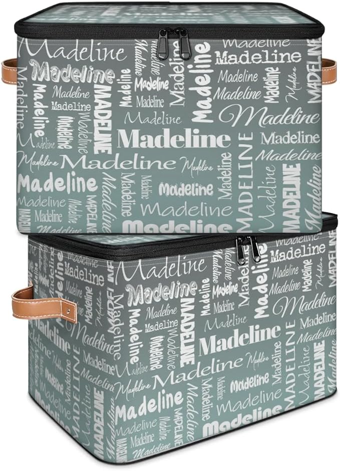 Custom Storage Basket with Name, Personalized Storage Bins with Zipper Lid, Foldable Fabric Storage Box Large capacity with Handle Gradient Grey Green