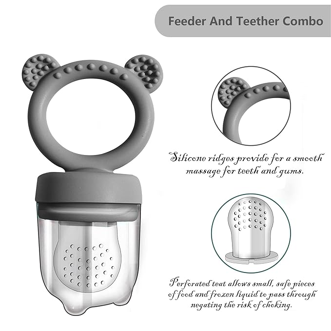 Silicone Baby Food Freezer Tray with Teething Popsicle Molds - Baby Fruit Feeder and Breastmilk Teether Combo