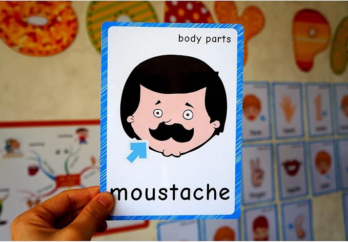 SANTSUN 36 Pieces of My Body Parts Flash Cards for Toddlers- The Flash HolePunched- So You can sort and Organize The Cards Easily and Early Learning Kindergarten Teacher Tools