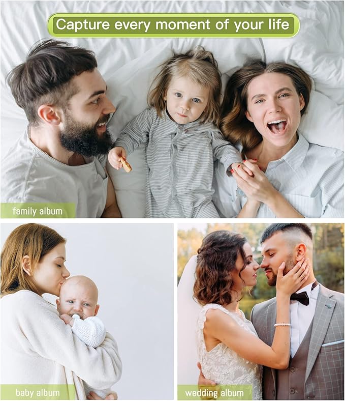 popotop Photo Album Self Adhesive with Picture Display Window,60 Pages DIY Scrapbooking Supplies Kit for 4x6 10x12 Picture,Linen Cover Memory Book for Baby Wedding, with Scraper and Metallic Pen