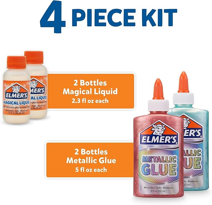 Elmer’s Metallic Slime Kit, Includes Glue and Magical Liquid Activator, 4 Piece Kit - Perfect for Parties, Gift, Kids Activity Time