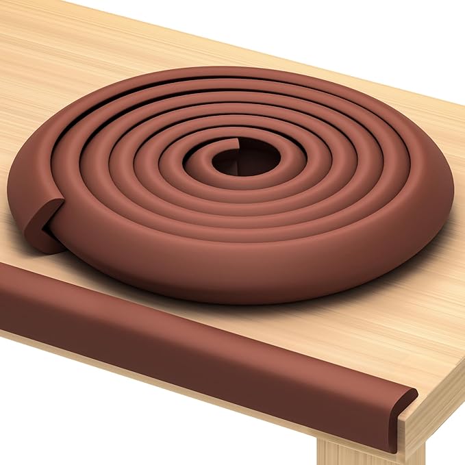 Premium 12ft Edge Protector for Baby, Odorless & Waterproof Edge Protector with 3M Adhesive Tape, Non-Toxic to Baby Proof Corners and Edges, Wall Corner Protector & Desk Edge Cushion Brown
