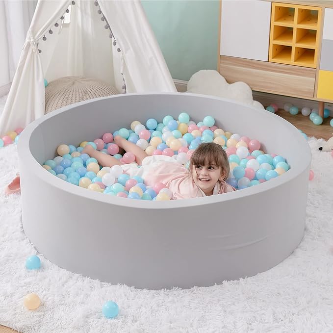 Foam Ball Pit, 47.2"x 13.8" Large Ball Pits for Toddlers, Soft Round Kiddie Baby Playpen Ball Pool for Kids, Ideal Gift for Babies Indoor and Outdoor Game, Grey, (Balls not Included)