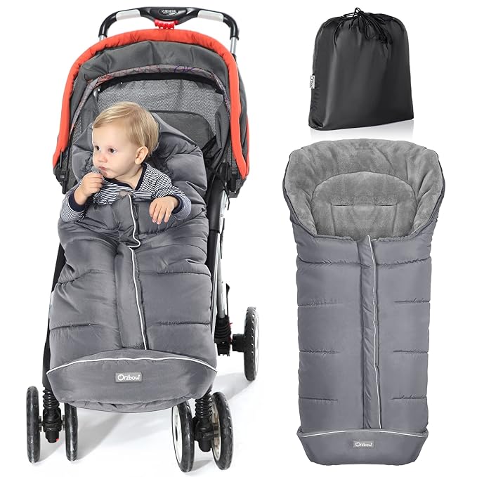Orzbow Warm Bunting Bag Universal,Stroller Sleeping Bag Cold Weather,Waterproof Toddler Footmuff (Grey, Large)