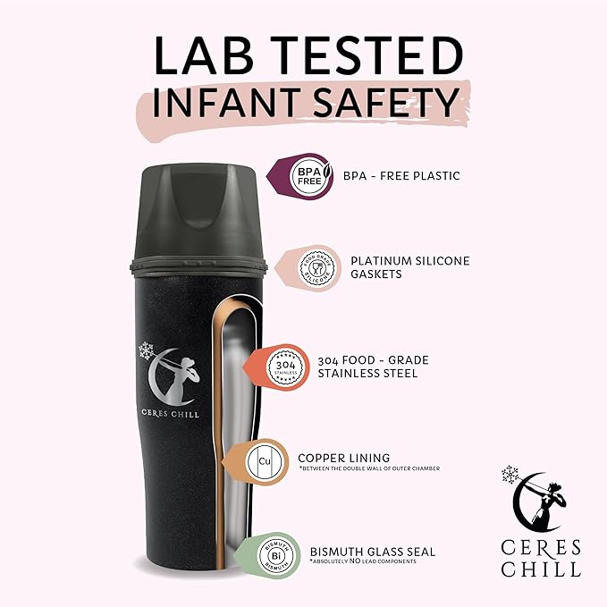 CERES CHILL Mini Breastmilk Chiller Demigoddess, Up to 12 oz. Reusable Storage Container, Keeps Milk at Safe Temperatures for Up to 16 Hours, Bottle Cooler, Connects w/Most Pumps (Zen Green)