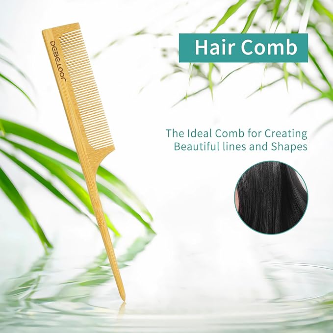 Bamboo Hair Brush Set - Natural Bamboo Paddle Detangling Hairbrush and Comb Set, Suit for Thick/Thin -Gift for Women Men and Kids