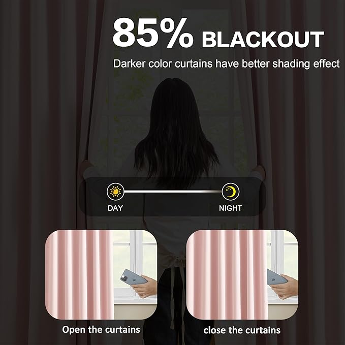 KEQIAOSUOCAI Pinch Pleated Baby Pink Blackout Curtains 72 Inches Long, Sound & Light Reducing Room Darkening Drape for Girl's Bedroom(2 Panels, W40 x L72)