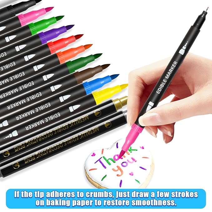 Edible Markers, Colorful Metallic Gold Food Coloring Pens, 13 pcs Writer with Brush Tip for Decorating Cookies, Fondant, Gum paste, Icing, Macarons, DIY Easter Eggs, Marshmallows, Fruits.