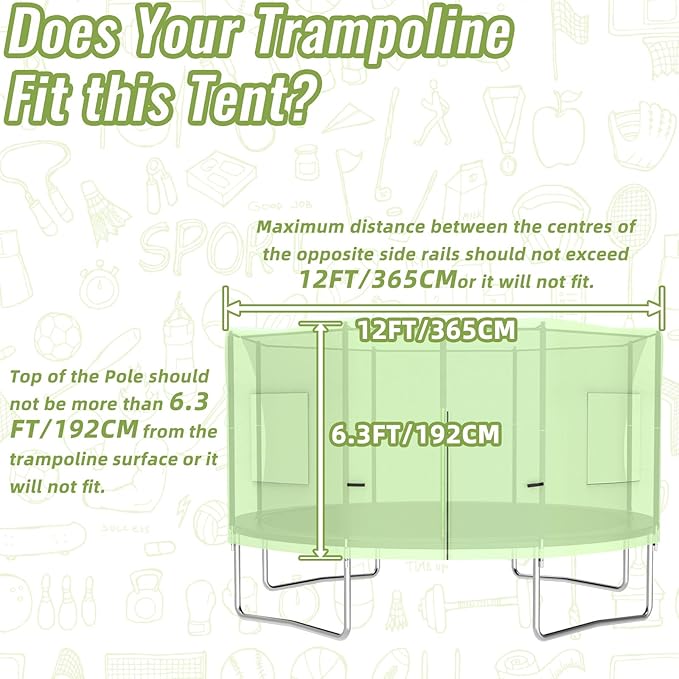 Gardenature 10FT/12FT/14FT Trampoline Tent(Tent Only), Fit Round Trampolines, Shade Cover with LED Light, Outdoor Trampolien Accessories, Anti-Tear, Beige