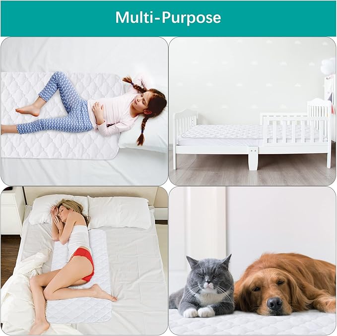 Crib Mattress Protector Pad Cover Quilted Waterproof Incontinence Bed Pads Wetting Protection Pad 52" x 28" Reusable & Non-Slip Potty Training Pads for Toddlers (Quilted Improved Thickness)