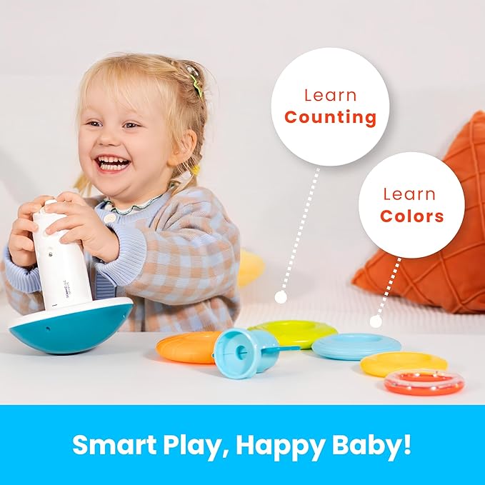 PlenPLAY Baby Tummy Time Toys - Musical Stacking Rings for Toddlers 1-3, Sensory Learning Toys with Elephant Themed Stackable Rings