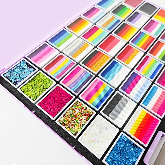 Face Body Paint Kit for Kids & Adults - 36 Vibrant Rainbow Colors,6 Glitter Gels,with Stencils,Brushes,Tattoos.Ideal for Halloween,Christmas, Birthday Parties,Cosplay (Rainbow Sparkle Set)