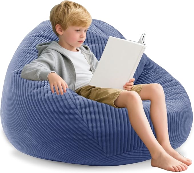 ENBAOHUI Bean Bag Chairs with Memory Foam Chairs for Kids Teens Toddler Faux Fur Sofa Chair with Handle Navy Blue