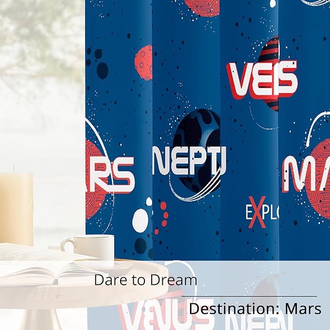 Kids Space Mars Blackout Curtains - 100% Blackout, Thermal Insulated, Noise Reducing,Bring The Cosmos Closer to Kids Room, 2 Panels (Planet Parade, W52×L63)