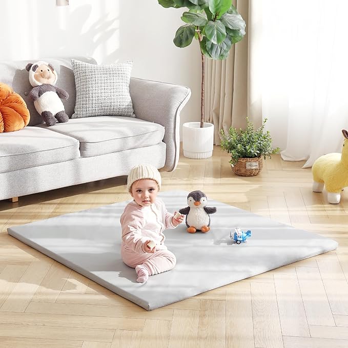 Baby Play Mat 48"x48" – Thick, Non-Slip Foam Mat for Babies and Toddlers. Foldable, Scrubbable, Odorless, and Soft, Ideal for Playpens, Crawling, and Indoor Playtime-Grey