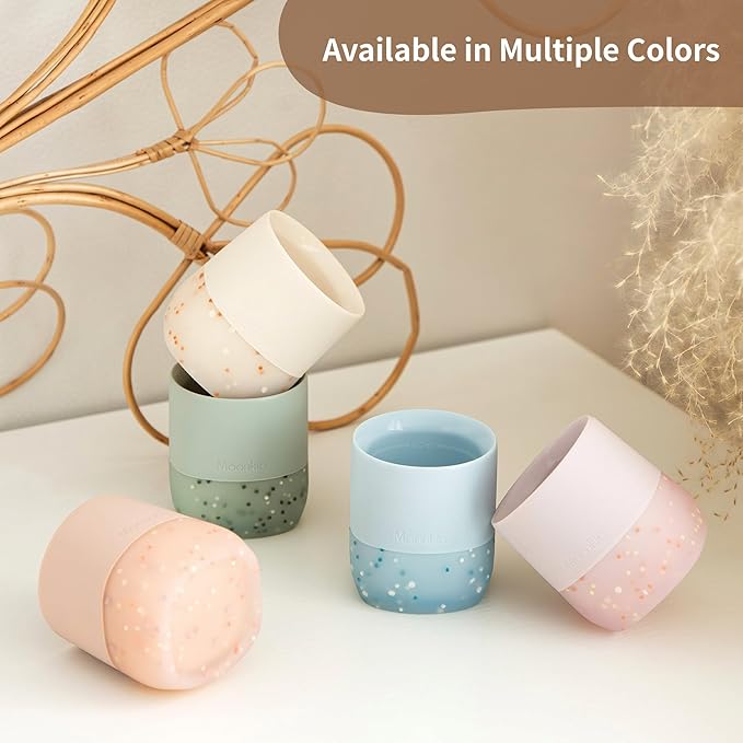 Moonkie Silicone Baby Cups 4 Months+ | Open Training Drinkware for Infants with Confetti Sprinkles | Baby-Led Weaning Essential | 2 oz (Ether/Mint, 2 Pack)