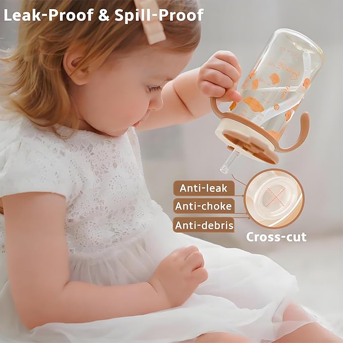 Evorie Tritan Spill Proof Toddler Straw Sippy Cup, 10 oz for Baby and Toddlers 1-3 Years Old, No Spill Straw Water Bottle with Removable Handles, Ideal for School, BPA-Free, Evorie Smiles