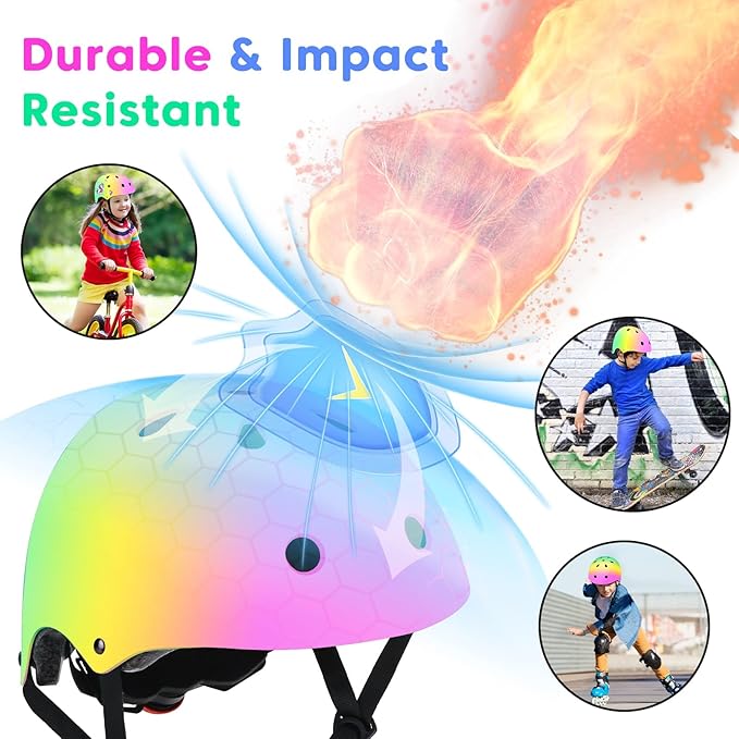 Color Gradient Adjustable Kids Bike Helmet Toddler Skateboard Helmets Boys Girls Child Ventilation Helmet for Multi-Sports Skating Cycling Scooter Balance