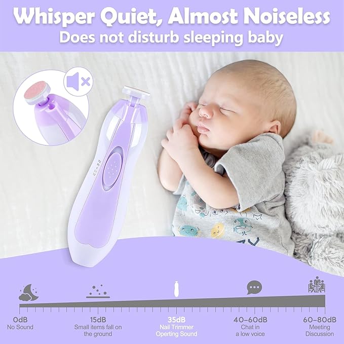 Baby Nail Trimmer Electric, 6 in 1 Baby Nail File Clippers Infant Grooming Kit Manicure Set for Toddler or Adults, Purple