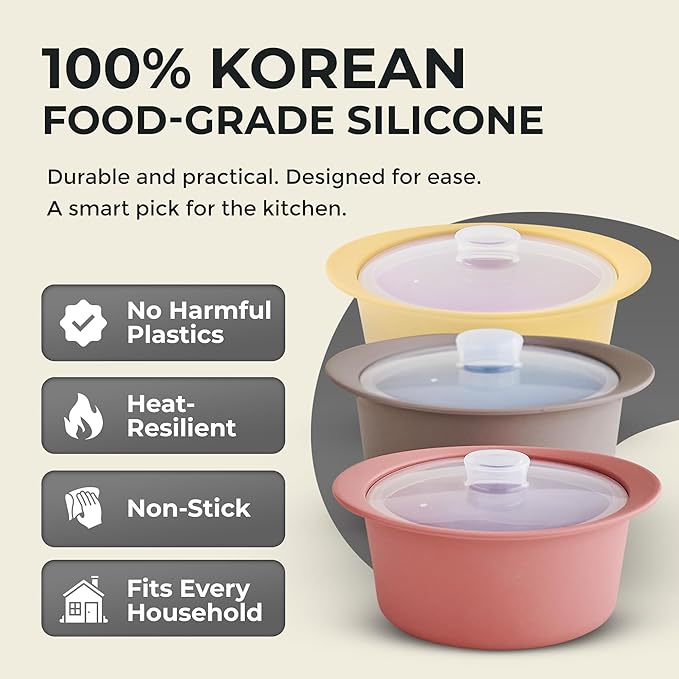 40oz Platinum Silicone Microwave Steamer Pot with Handle & Lid - Korea 100% Food-Grade Steamer Bowl, Heat-Resistant Cooker with Steam Holes, Easy Clean, Dishwasher Safe, Taupe Brown