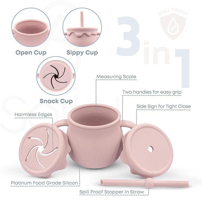 All In One Silicone Feeding Set - Safe for 6-12 Months - Non-Toxic Baby Led Weaning Supplies - Toddler Self Feeding Utensils - BPA-Free - Mess Free Essentials