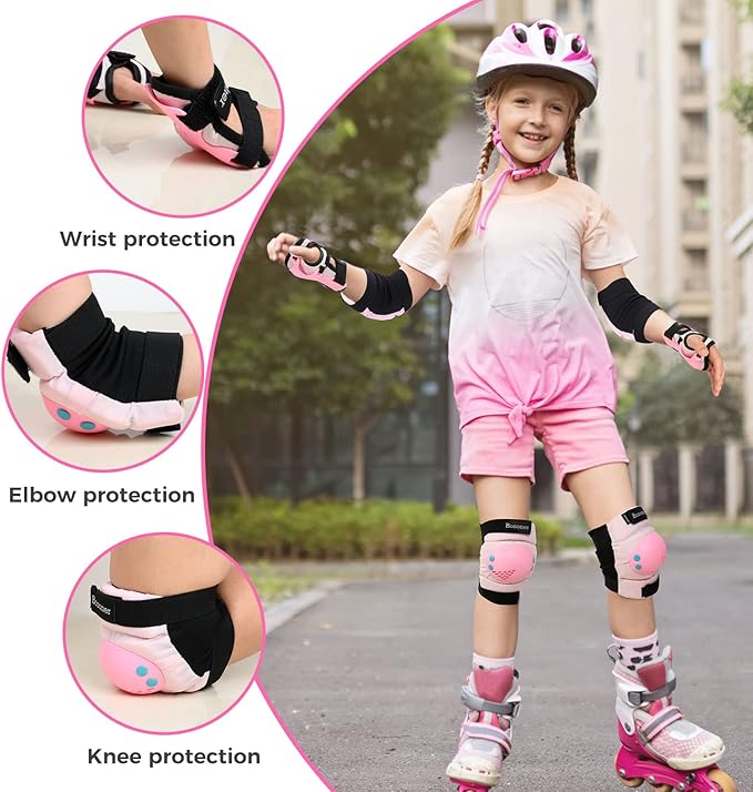 BOSONER Kids/Youth Knee Pads Elbow Pads Wrist Guards Set for 3-15 Years, Child Protective Gear Set for Roller Skates, Cycling, BMX Bike, Skateboard, Inline Skating, Scooter Riding Sports…