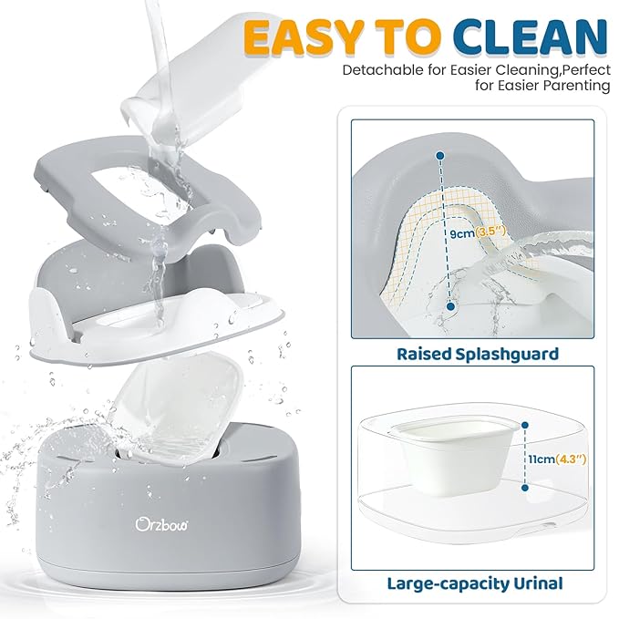 Orzbow 3-in-1 Potty Training Toilet, Detachable Baby Potty, As Toddler Toilet Seat, Chair, Step Stool for Boys & Girls 18+ Months, Potty Training Seat with Splash Guard, Lid, Easy Clean, Gray