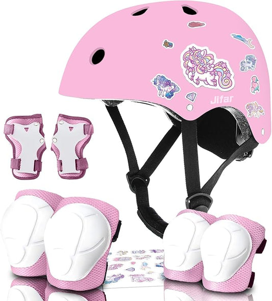 Adjustable Kids Bike Helmet with Knee & Elbow Pads Set, Color Gradient Design for Boys and Girls Aged 3-14+, for Skateboarding, Scooter, Roller & Inline Skating, Longboard