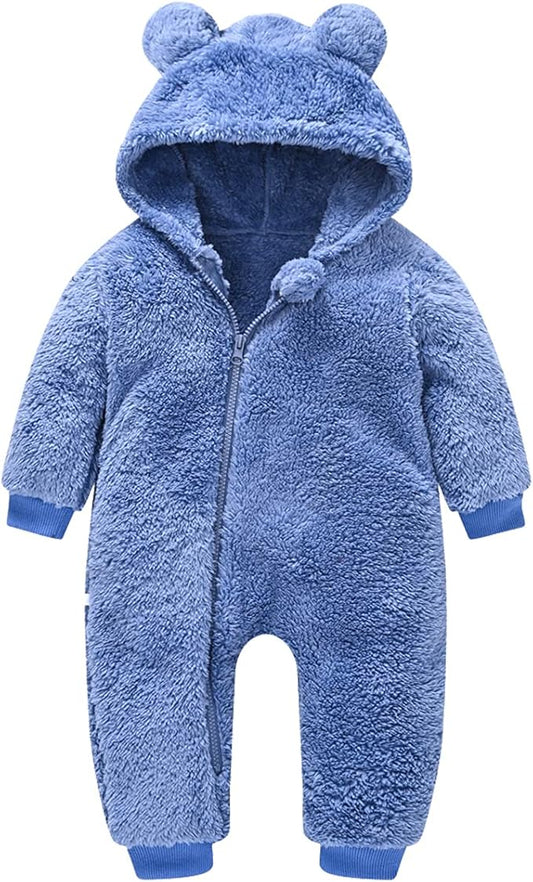 Baby Fleece Jumpsuits Infant Bear Ear Snowsuit Newborn Hooded Romper Warm Coat