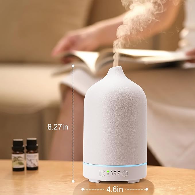 Diffuserlove Ceramic Diffuser 250ML Essential Oil Diffusers Aromatherapy Essential Oil Diffuser for Room Air Diffuser for Home Bedroom Stone Diffuser (White Big Size 250ml)
