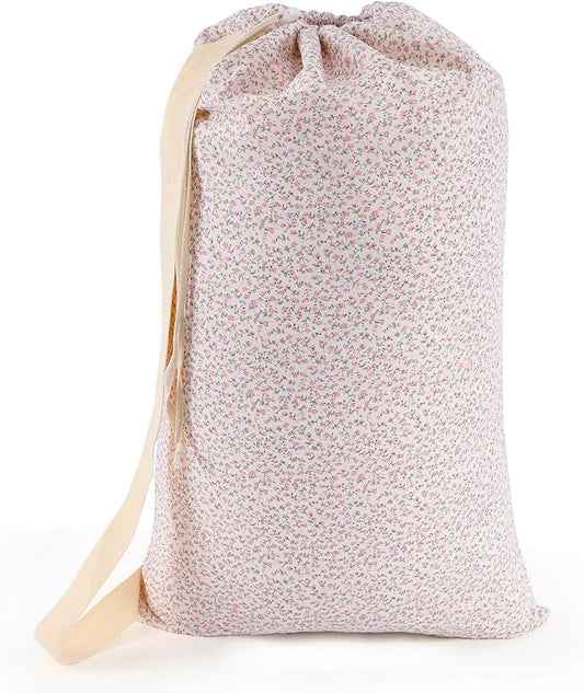 College Laundry Bag, Dirty Clothes Laundry Bag With Drawstring Handles For College Dorm Laundromat Apartment Travel Camp 29" X 18" Women Girls Back To School Birthdays Gift, Pink Florals